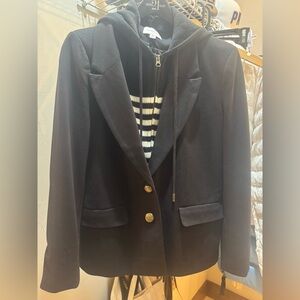 Evereve Black Hooded Blazer Jacket. Removable inside striped sweater and hood.